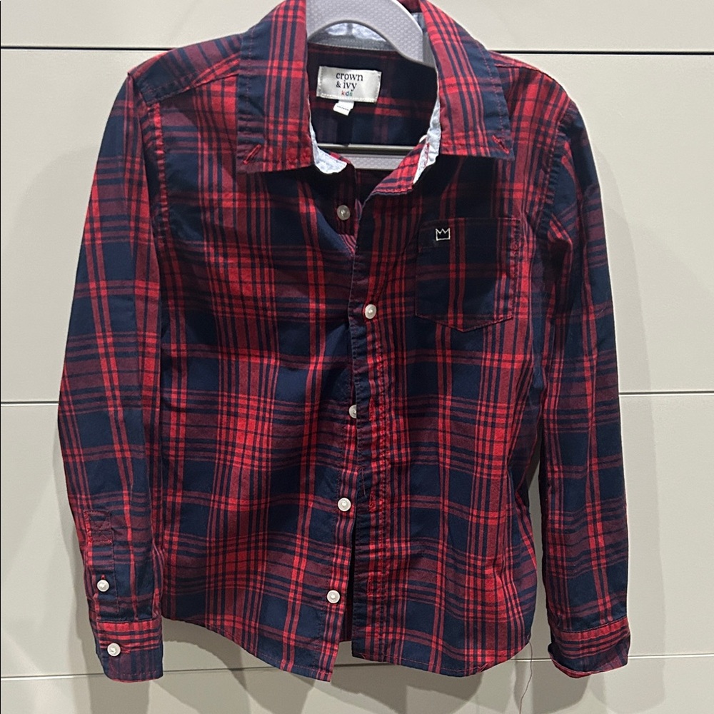 Crown & Ivy Red and Blue Plaid Kids Button Down Shirt